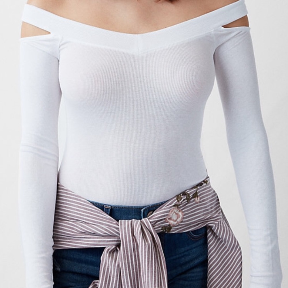 Express thong bodysuit cold shoulder